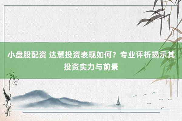 小盘股配资 达慧投资表现如何？专业评析揭示其投资实力与前景