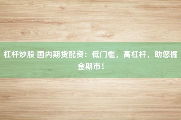 杠杆炒股 国内期货配资：低门槛，高杠杆，助您掘金期市！