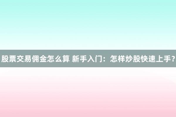 股票交易佣金怎么算 新手入门：怎样炒股快速上手？