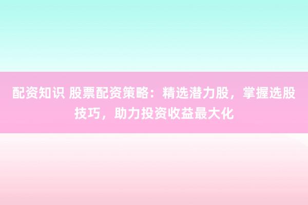 配资知识 股票配资策略：精选潜力股，掌握选股技巧，助力投资收益最大化