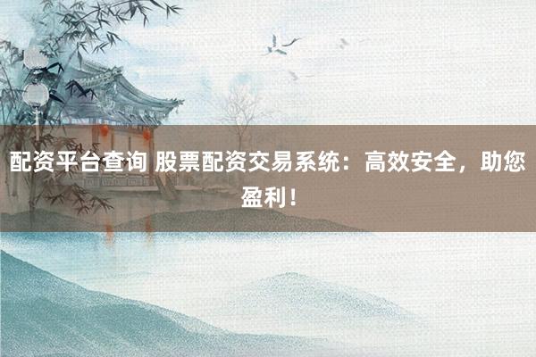 配资平台查询 股票配资交易系统：高效安全，助您盈利！